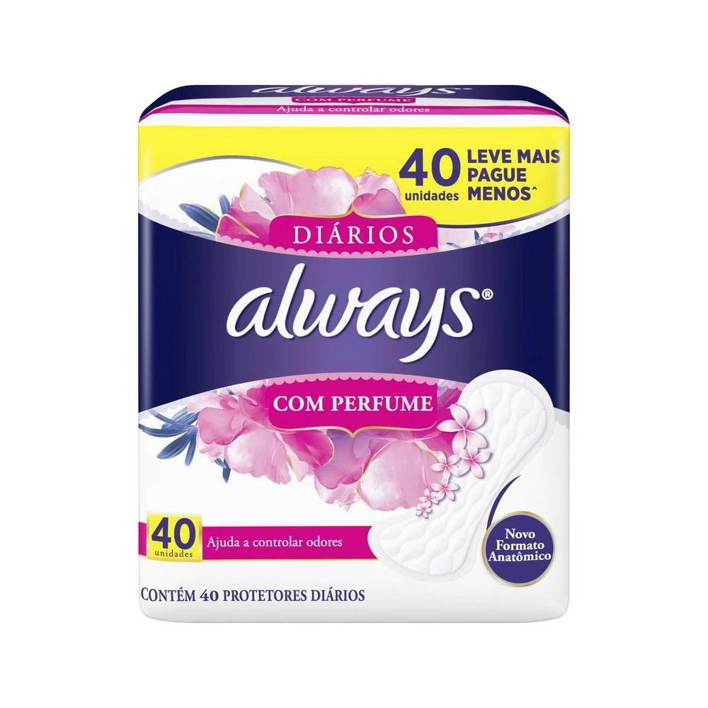 Protetor Diário Sem Abas Com Perfume Always Pacote 40 Unidades