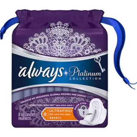 Always Ultrafino Ultrafino Platinum Collection Cobertura Seca Dia Com Abas 8 Unidades