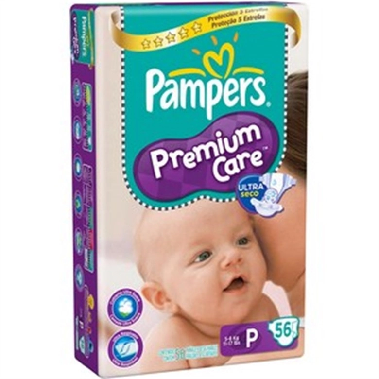 Fralda Descartável Infantil Pampers Premium Care P Pacote 56 Unidades