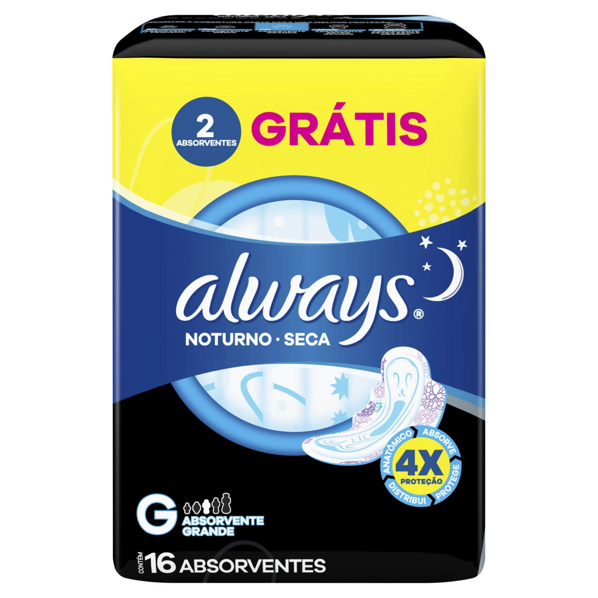 Absorvente Com Abas Seca Always Noturno G Pacote 16 Unidades Grátis 2 Absorventes