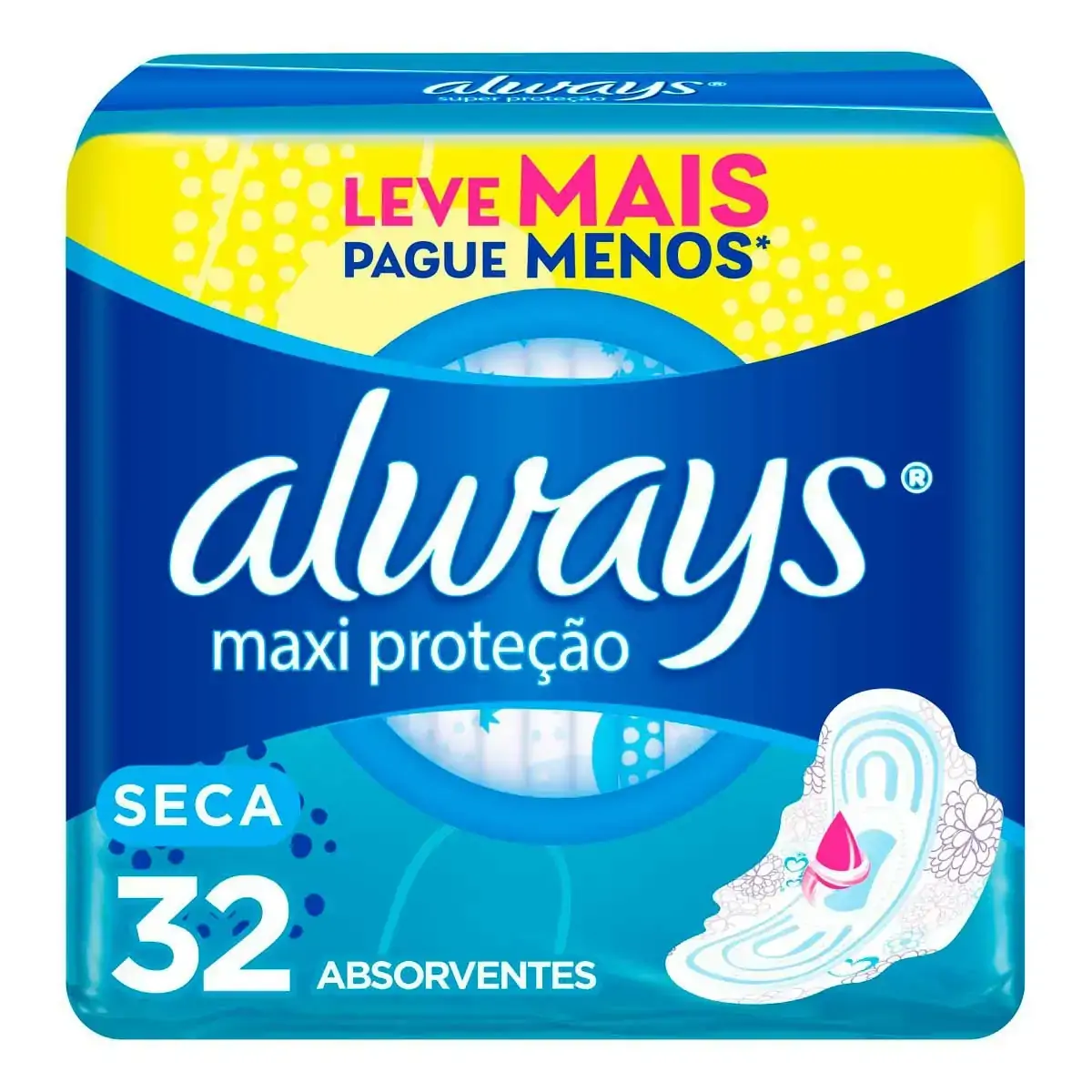 Absorvente Com Abas Dia Seca Always Maxi Proteção Pacote 32 Unidades Leve Mais Pague Menos