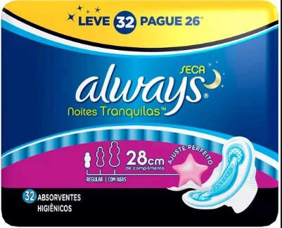 Absorvente Com Abas Seca Always Noturno Pacote 32 Unidades Grátis 4 Absorventes