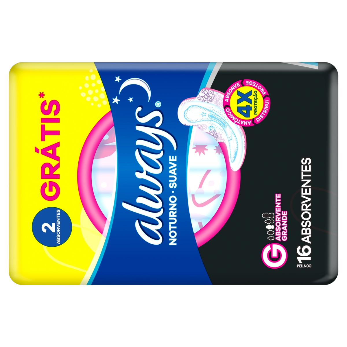 Absorvente Com Abas Suave Always Noturno G Pacote 16 Unidades Grátis 2 Absorventes