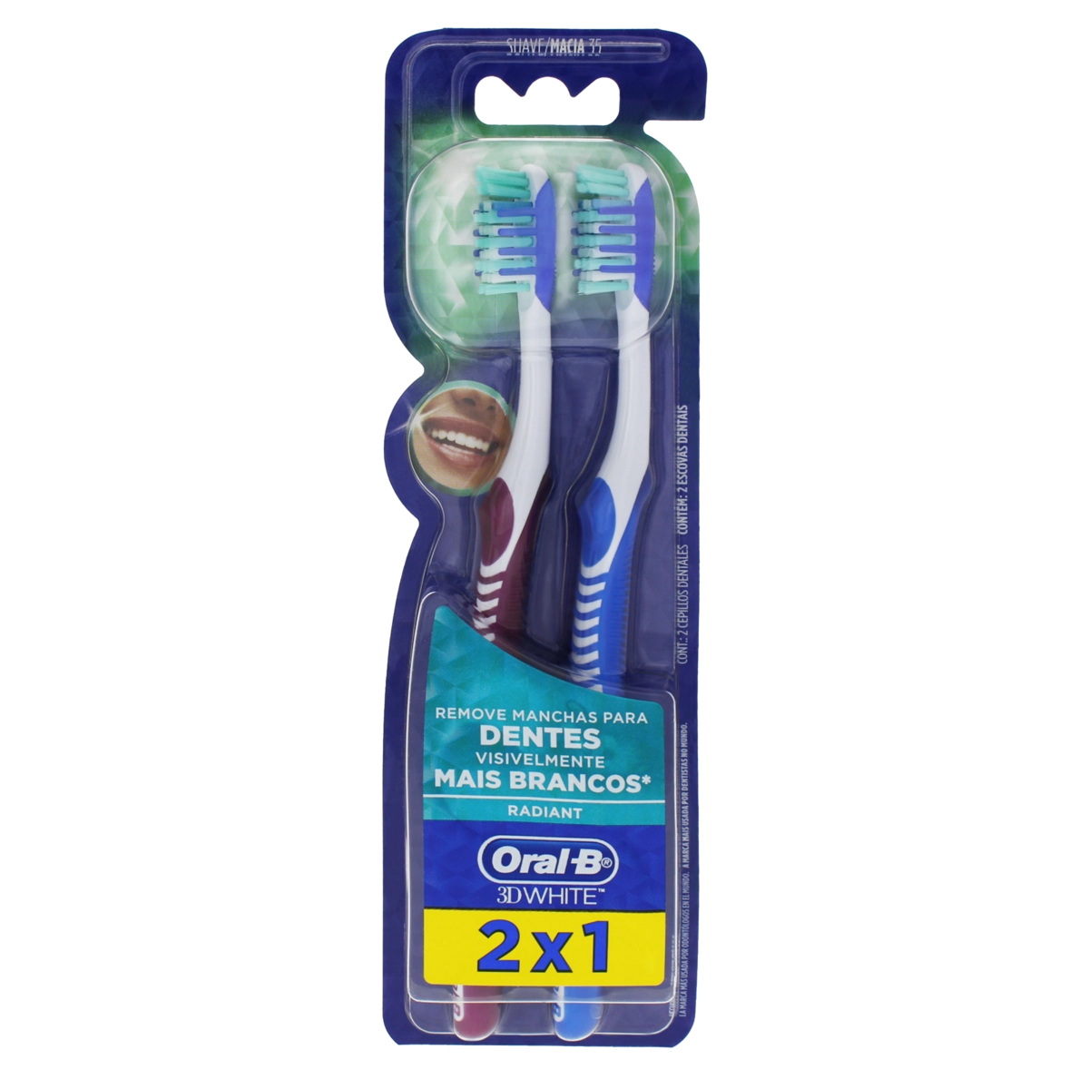 Escova Dental Macia Oral B 3d White Radiant 2 Unidades