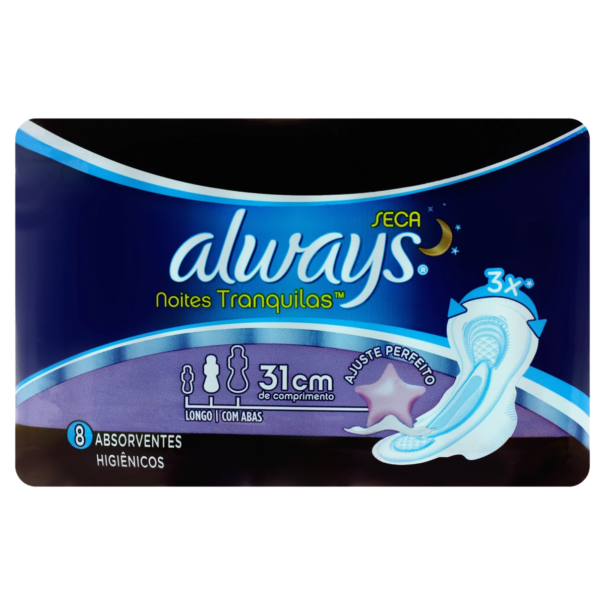 Absorvente Com Abas Seca Always Noites Tranquilas Noturno Longo Pacote 8 Unidades