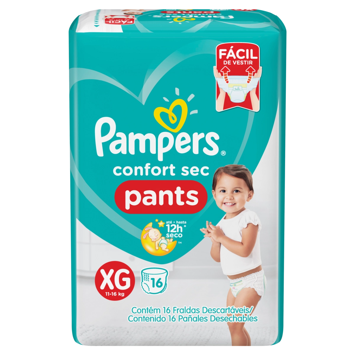 Fralda Descartável Infantil Pants Pampers Confort Sec Xg Pacote 16 Unidades