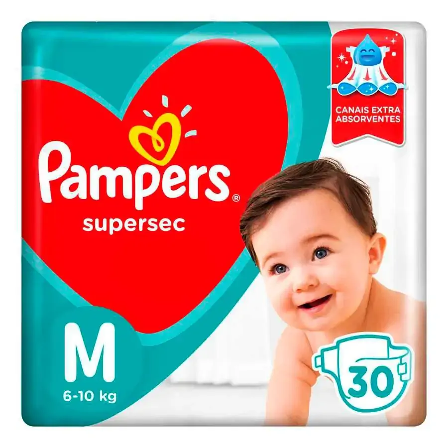 Fralda Descartável Infantil Pampers Supersec M Pacote 30 Unidades
