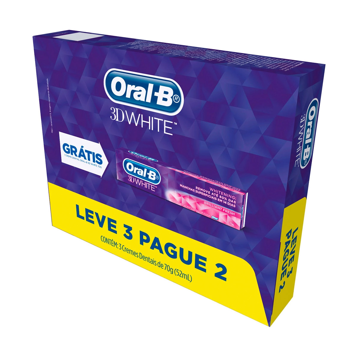 Pack Creme Dental Oral B 3d White Brilliant Fresh Caixa 70g Cada Leve 3 Pague 2 Unidades