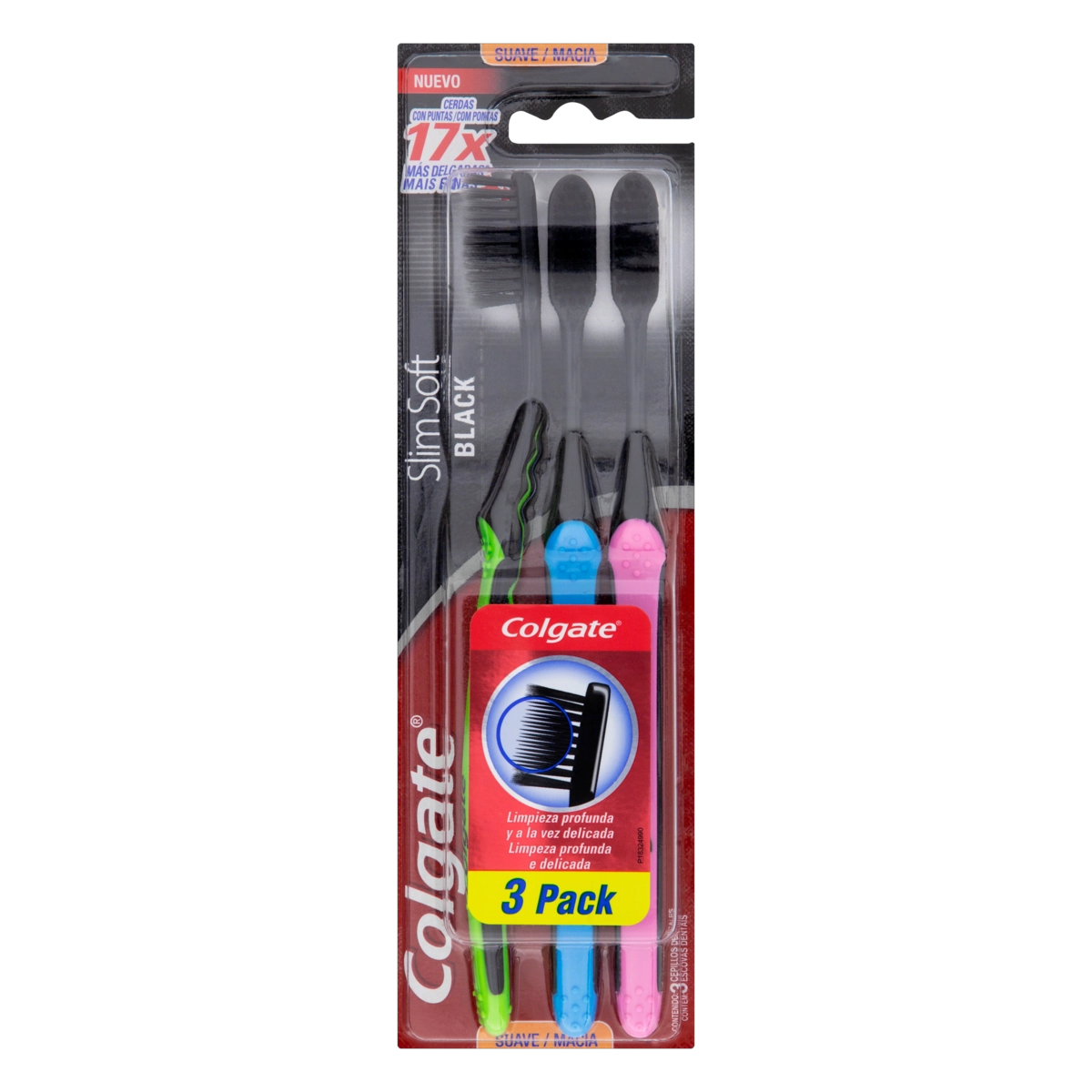 Escova Dental Macia Colgate Slim Soft Black 3 Unidades
