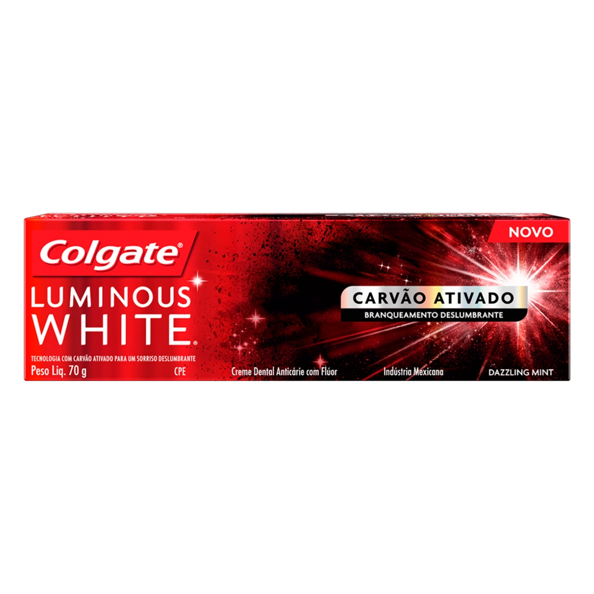 Creme Dental Carvão Ativado Dazzling Mint Colgate Luminous White Caixa 70g