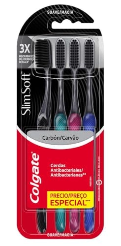 Escova Dental Macia Carvão Colgate Slim Soft Cabeça Compacta 4 Unidades