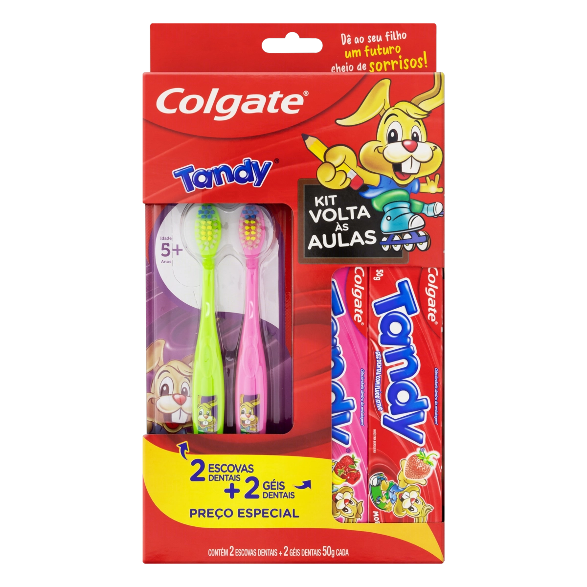 Kit 2 Escovas Extramacias 2 Géis Dentais Infantil Com Flúor Morangostoso Tutti Frutti 50g Cada Colga