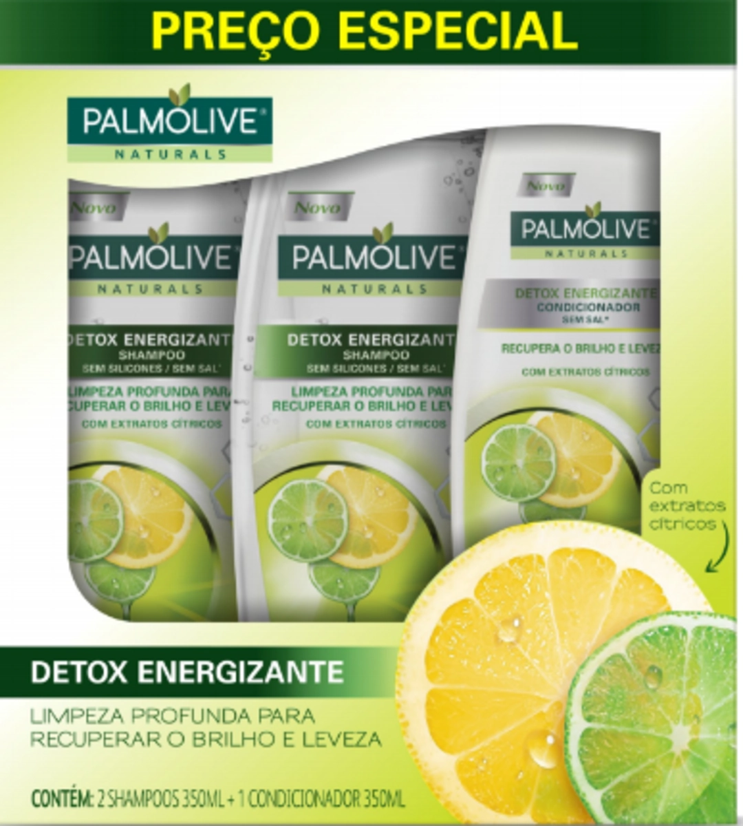 Kit 2 Shampoos 1 Condicionador Palmolive Naturals Detox Energizante 350ml Cada