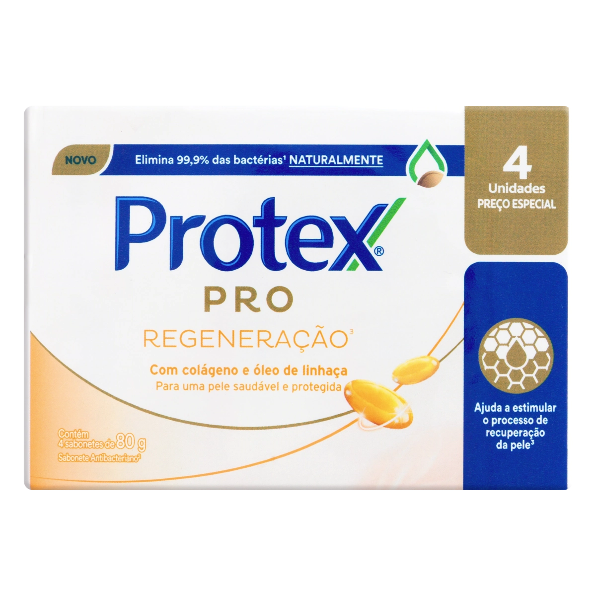 Pack Sabonete Barra Antibacteriano Protex Pro Regeneração Envoltório 4 Unidades 80g Cada
