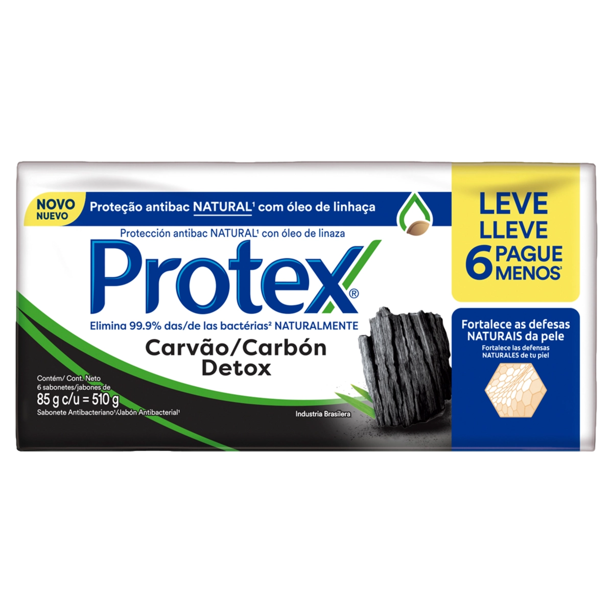 Pack Sabonete Barra Antibacteriano Protex Carvão Detox Envoltório 510g 6 Unidades Leve Mais Pague Me