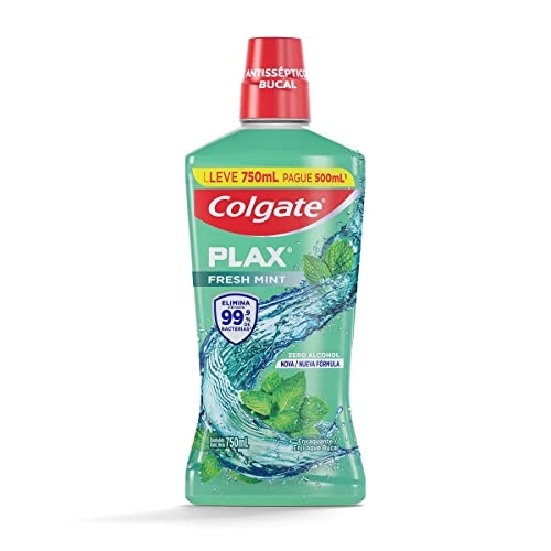 Enxaguante Bucal Antisséptico Zero álcool Fresh Mint Colgate Plax Frasco Leve 750ml Pague 500ml