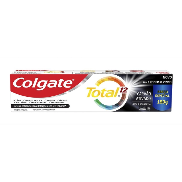 Creme Dental Carvão Ativado Colgate Total 12 Caixa 180g