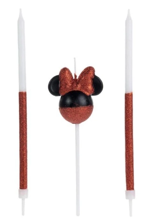 Vela Minnie 360 Meio Glitter Vermelha