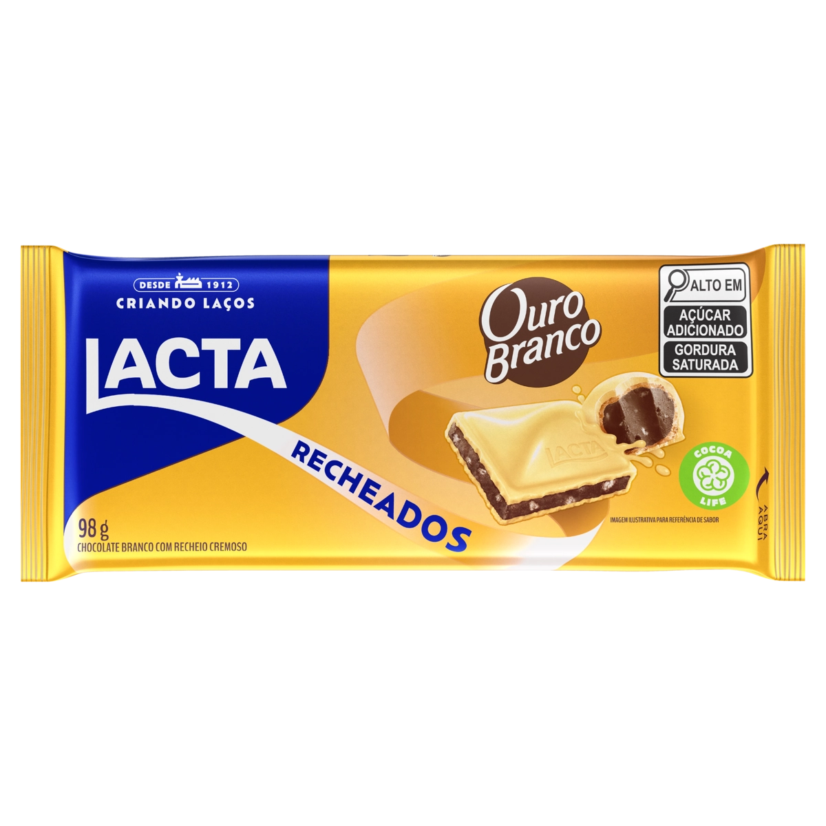 Chocolate Branco Recheio Ouro Branco Lacta Recheados Pacote 98g