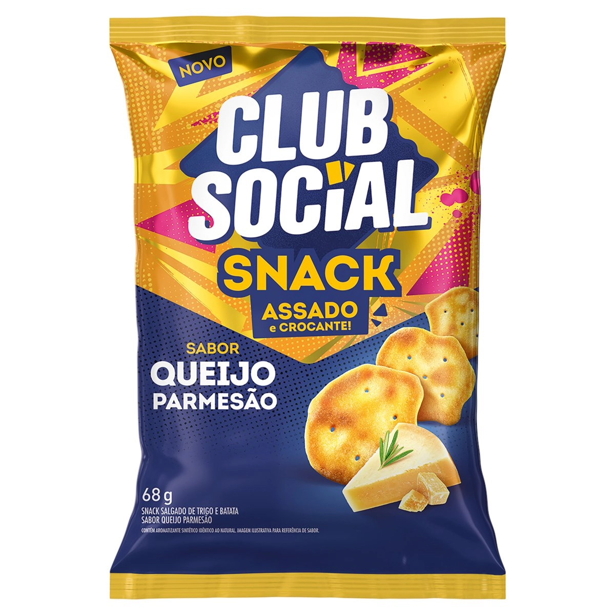 Snack De Trigo E Batata Assado Crocante Queijo Parmesão Club Social Pacote 68g