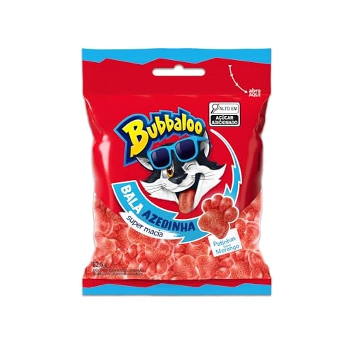 Bala Morango Azedinha Patinhas Bubbaloo Pacote 82,5g