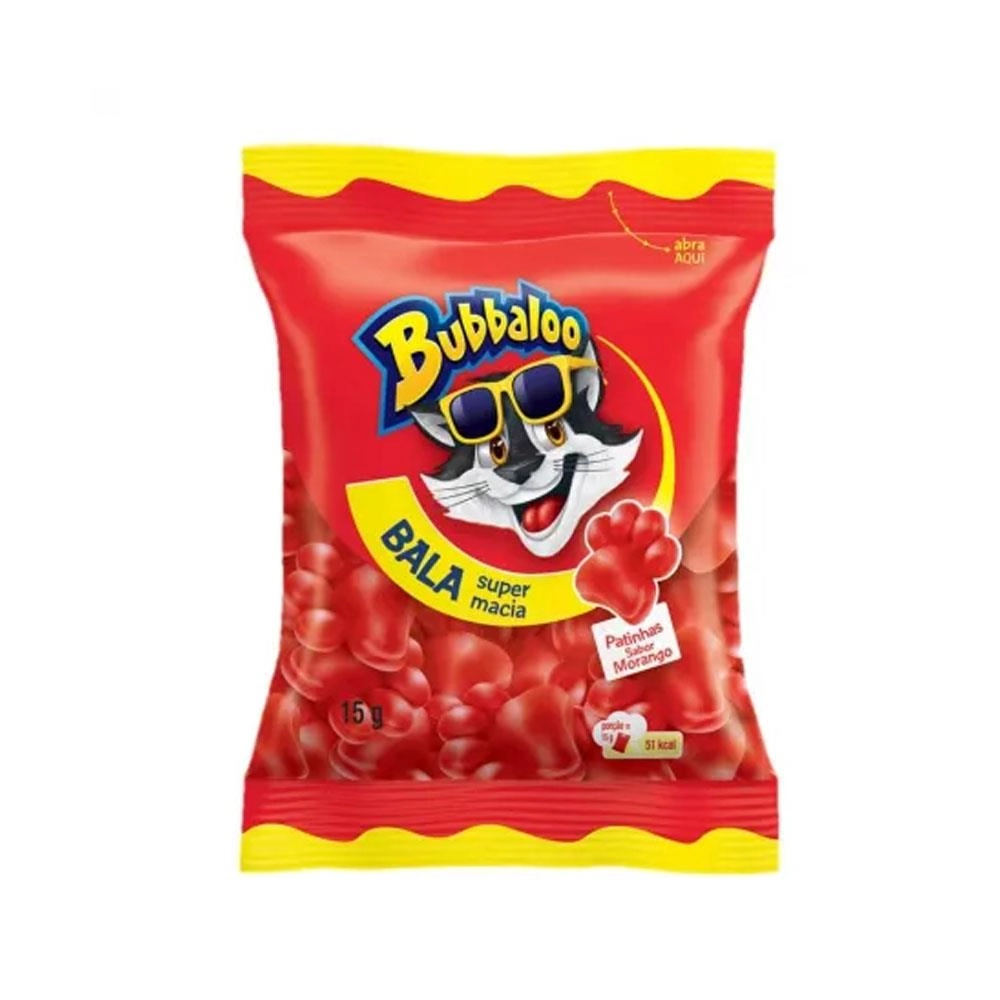 Bala Morango Patinhas Bubbaloo Pacote 15g