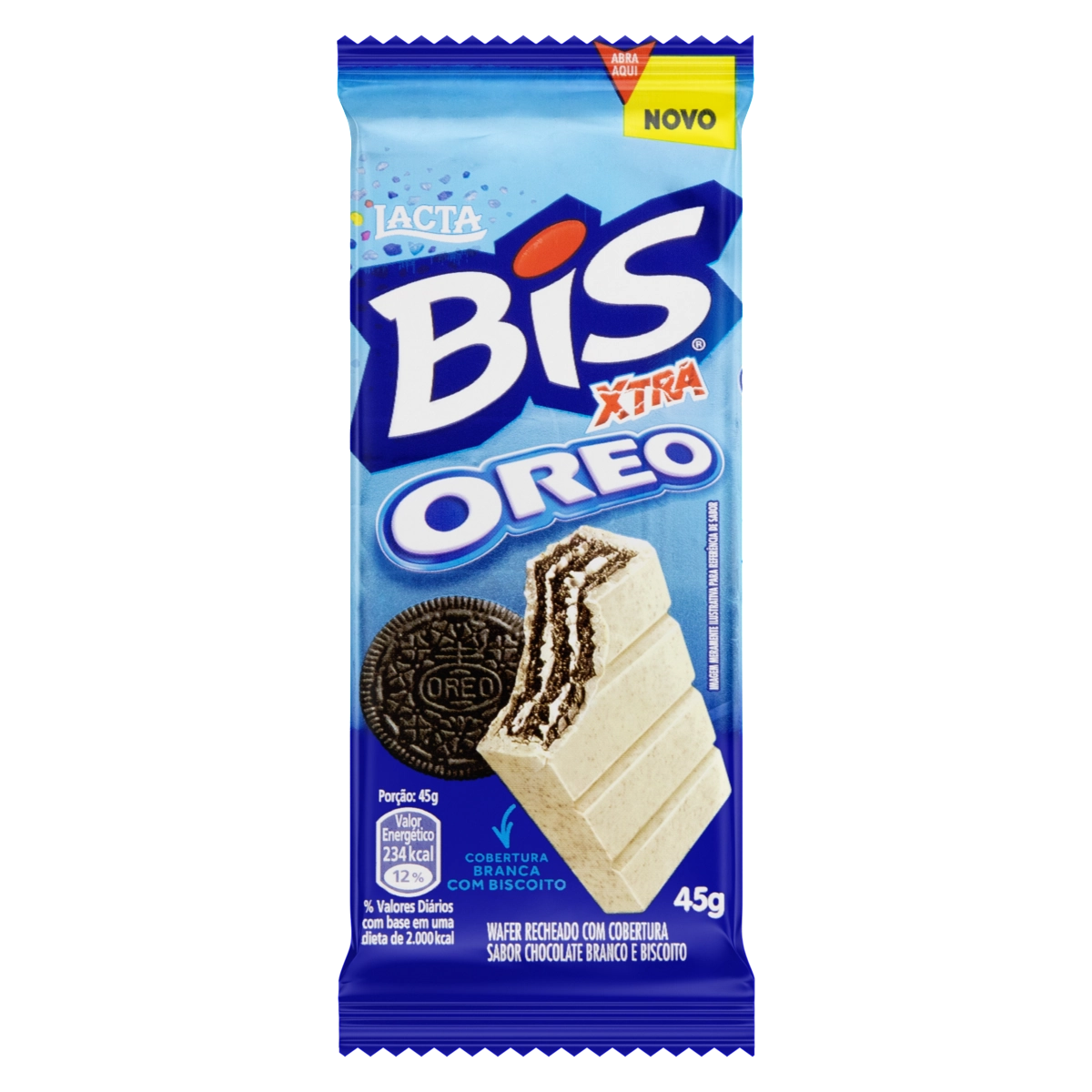 Wafer Oreo Cobertura Chocolate Branco E Biscoito Lacta Bis Xtra Pacote 45g