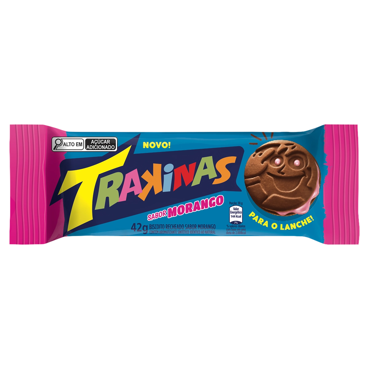 Biscoito Recheio Morango Trakinas Pacote 42g