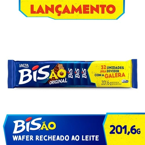 Wafer Recheio E Cobertura Chocolate Lacta Bisão Pacote 201,6g