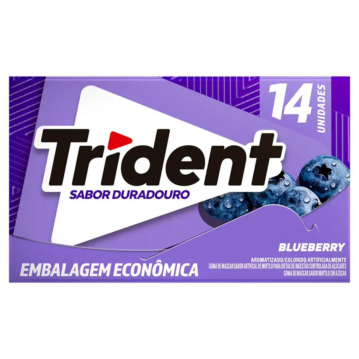 Goma De Mascar Blueberry Zero Açúcar Trident Caixa 25,2g 14 Unidades Embalagem Econômica