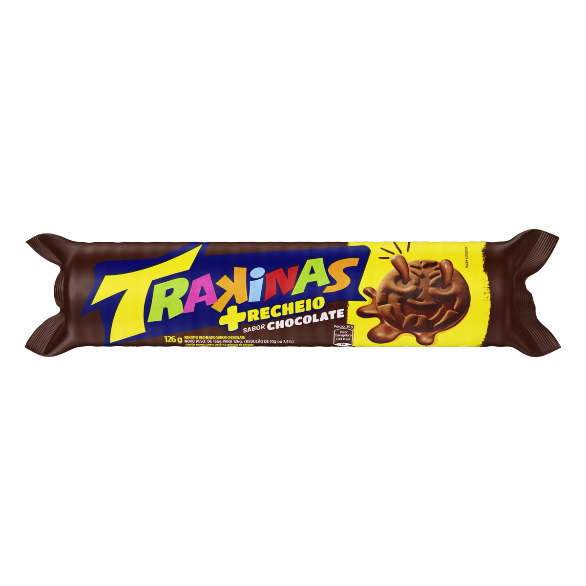 Biscoito Recheio Chocolate Trakinas Recheio Pacote 126g