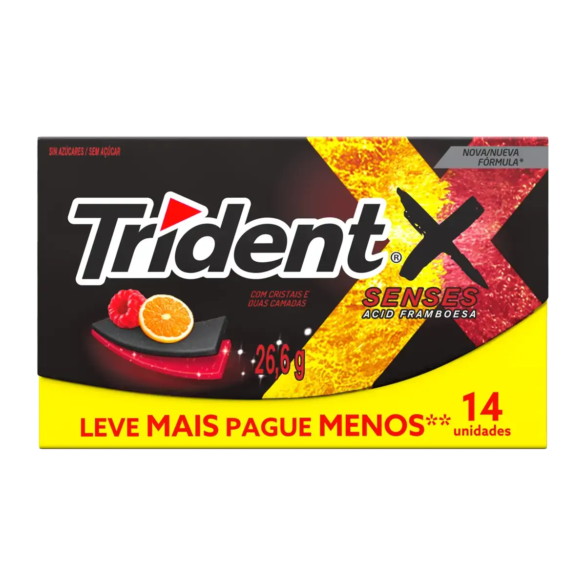 Goma De Mascar Acid Framboesa Zero Açúcar Trident Xsenses Caixa 26,6g 14 Unidades Leve Mais Pague Me