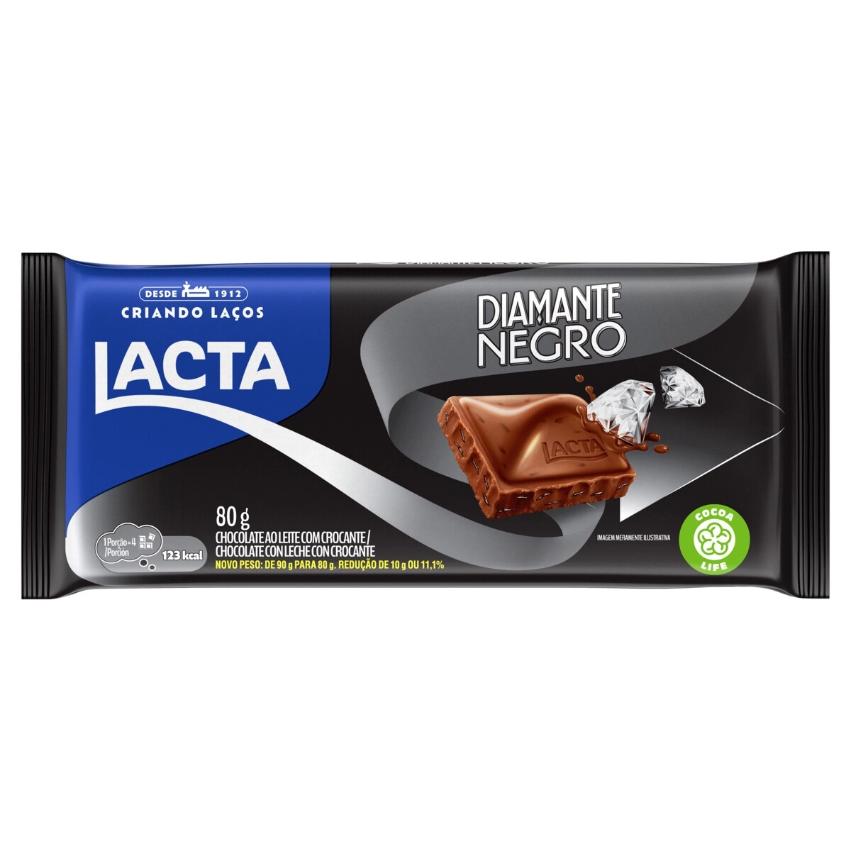 Chocolate Ao Leite Lacta Diamante Negro Pacote 90g