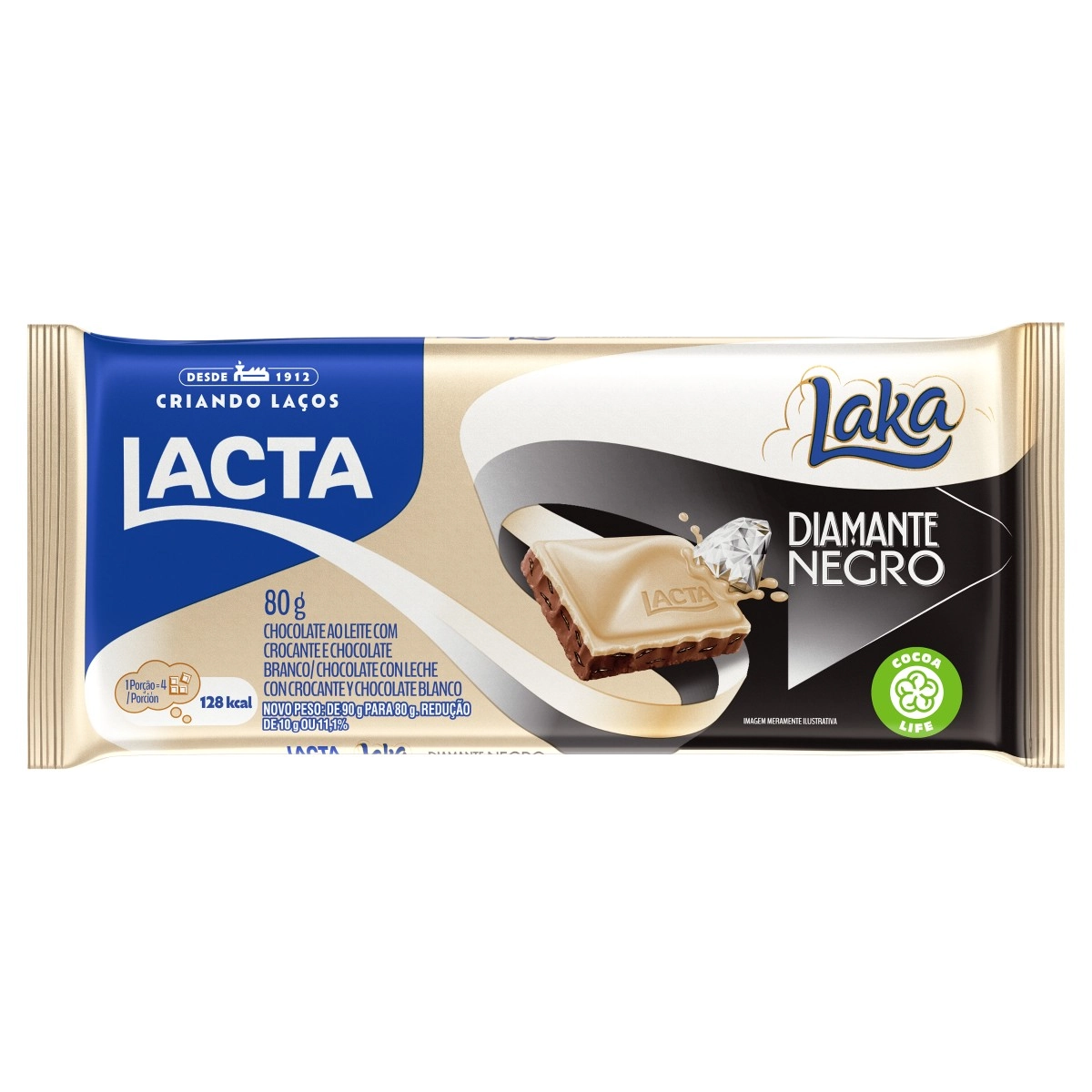 Chocolate Ao Leite E Branco Lacta Laka Diamante Negro Pacote 90g