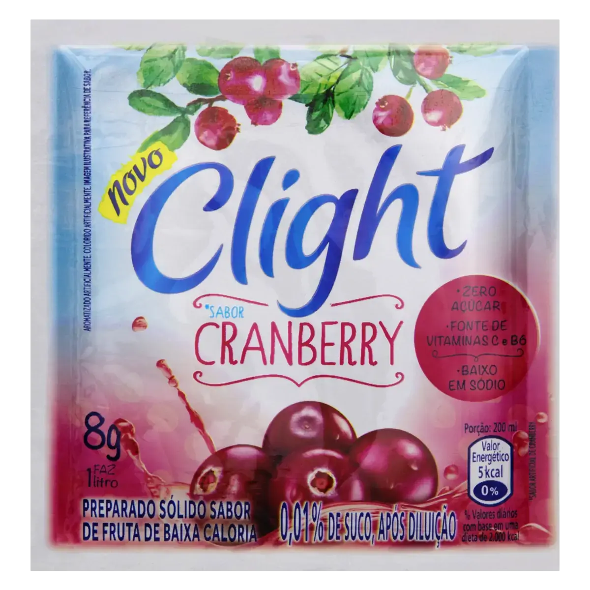 Refresco Em Pó Cranberry Zero Açúcar Clight Pacote 8g
