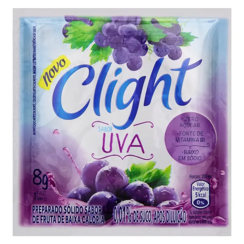 Refresco Em Pó Uva Zero Açúcar Clight Pacote 8g