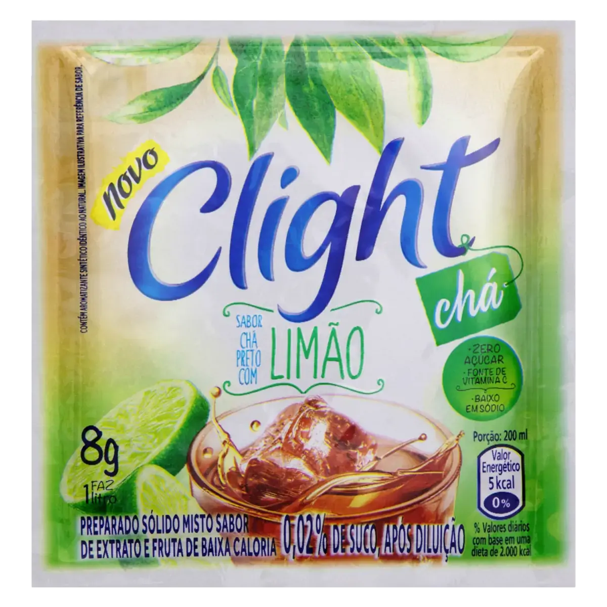 Refresco Em Pó Chá Preto Com Limão Zero Açúcar Clight Pacote 8g