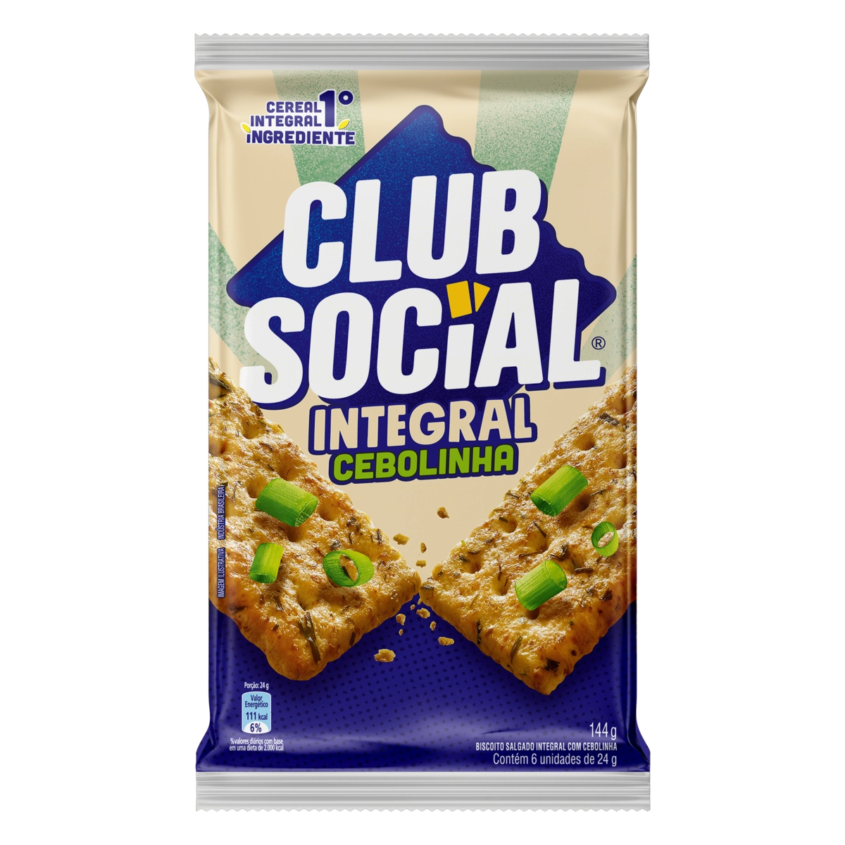 Pack Biscoito Com Cebolinha Integral Club Social Pacote 144g 6 Unidades