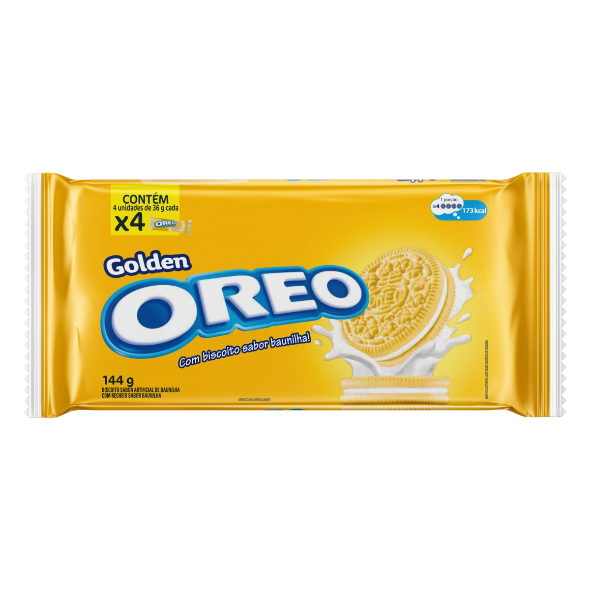Pack Biscoito Baunilha Recheio Baunilha Oreo Golden Pacote 144g 4 Unidades