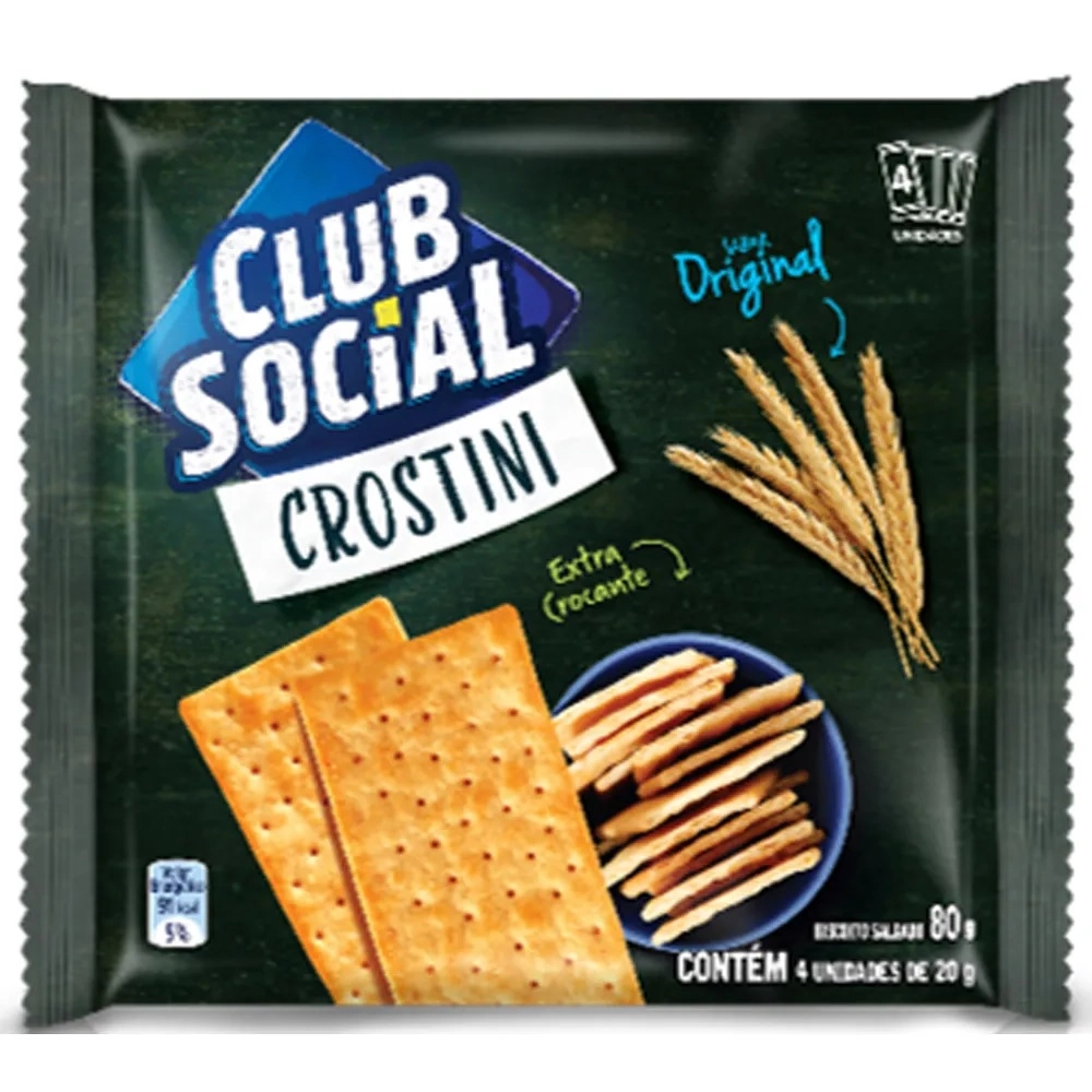 Pack Biscoito Crostini Original Club Social Pacote 80g 4 Unidades