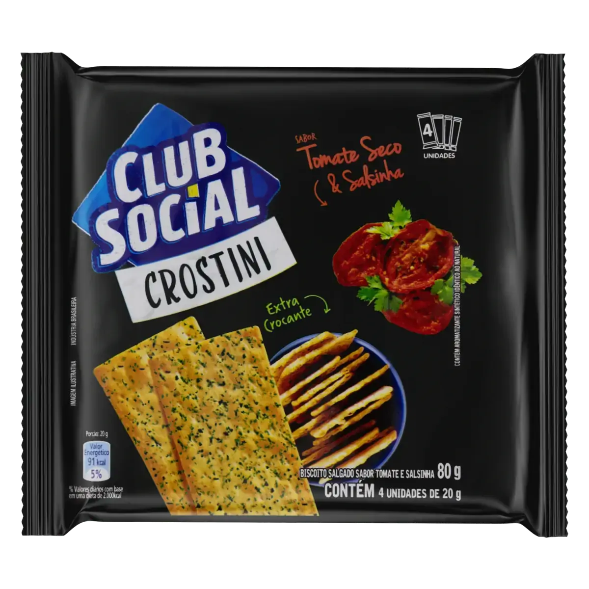 Pack Biscoito Crostini Tomate Seco Salsinha Club Social Pacote 80g 4 Unidades