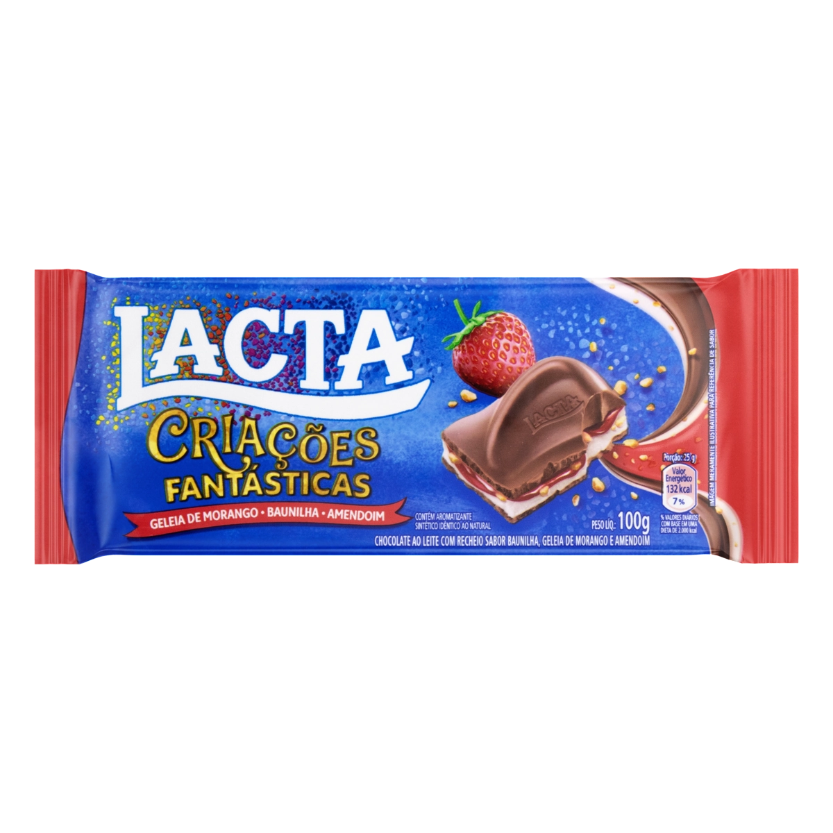 Chocolate Ao Leite Recheio Geleia De Morango, Baunilha E Amendoim Lacta Criações Fantásticas Pacote