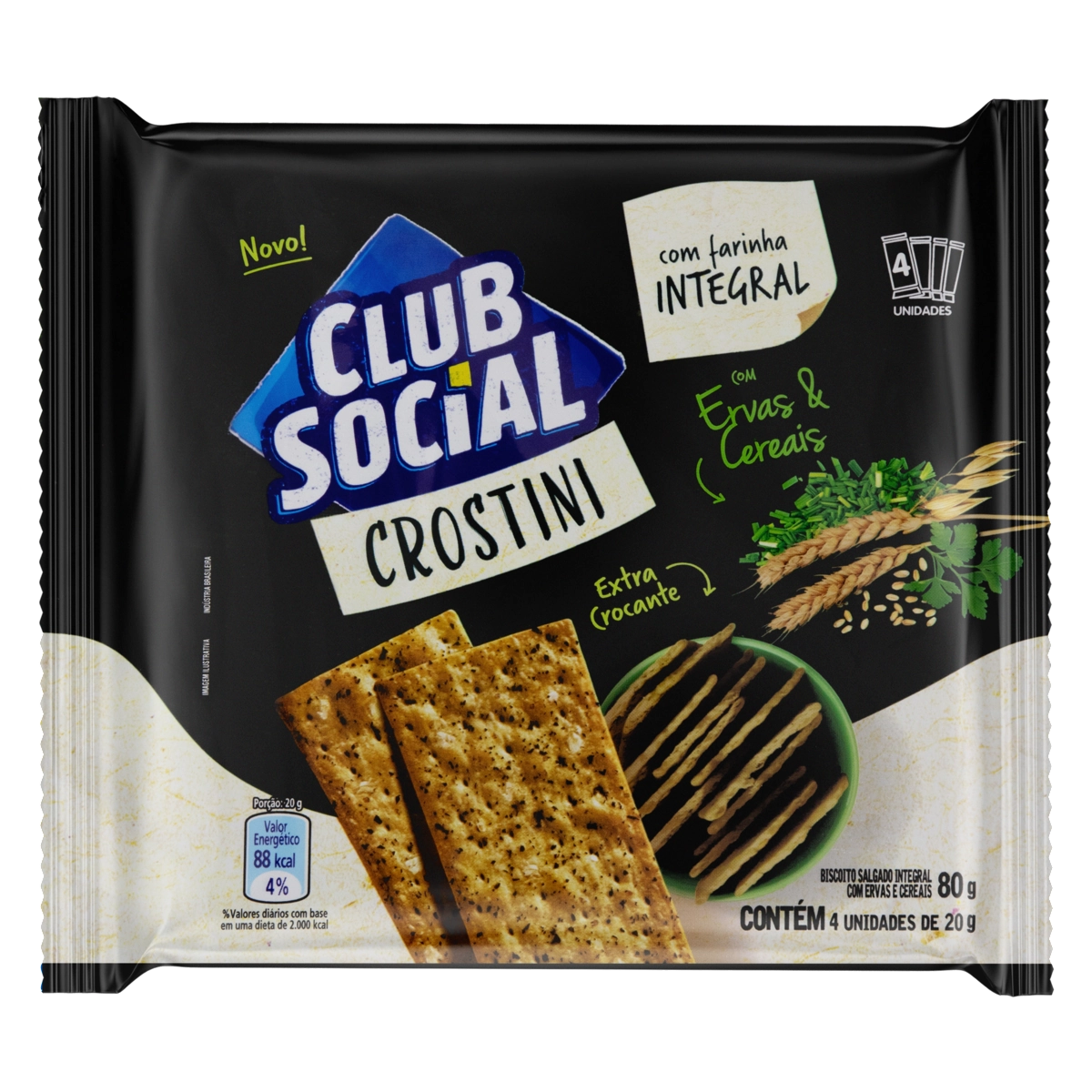 Pack Biscoito Crostini Com Ervas Cereais Club Social Pacote 80g 4 Unidades