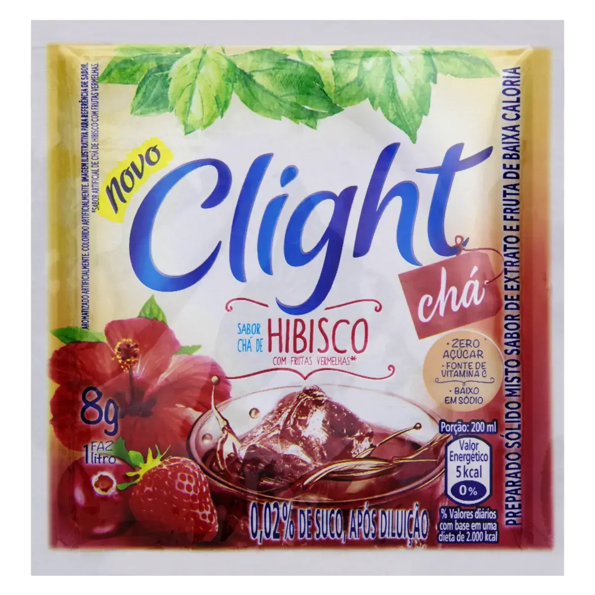 Refresco Em Pó Chá De Hibisco Com Frutas Vermelhas Zero Açúcar Clight Pacote 8g