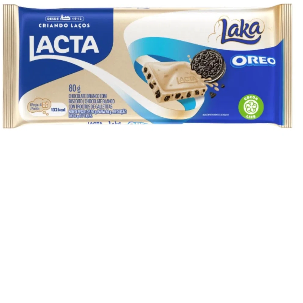 Chocolate Branco Com Biscoito Oreo Lacta Laka Pacote 90g