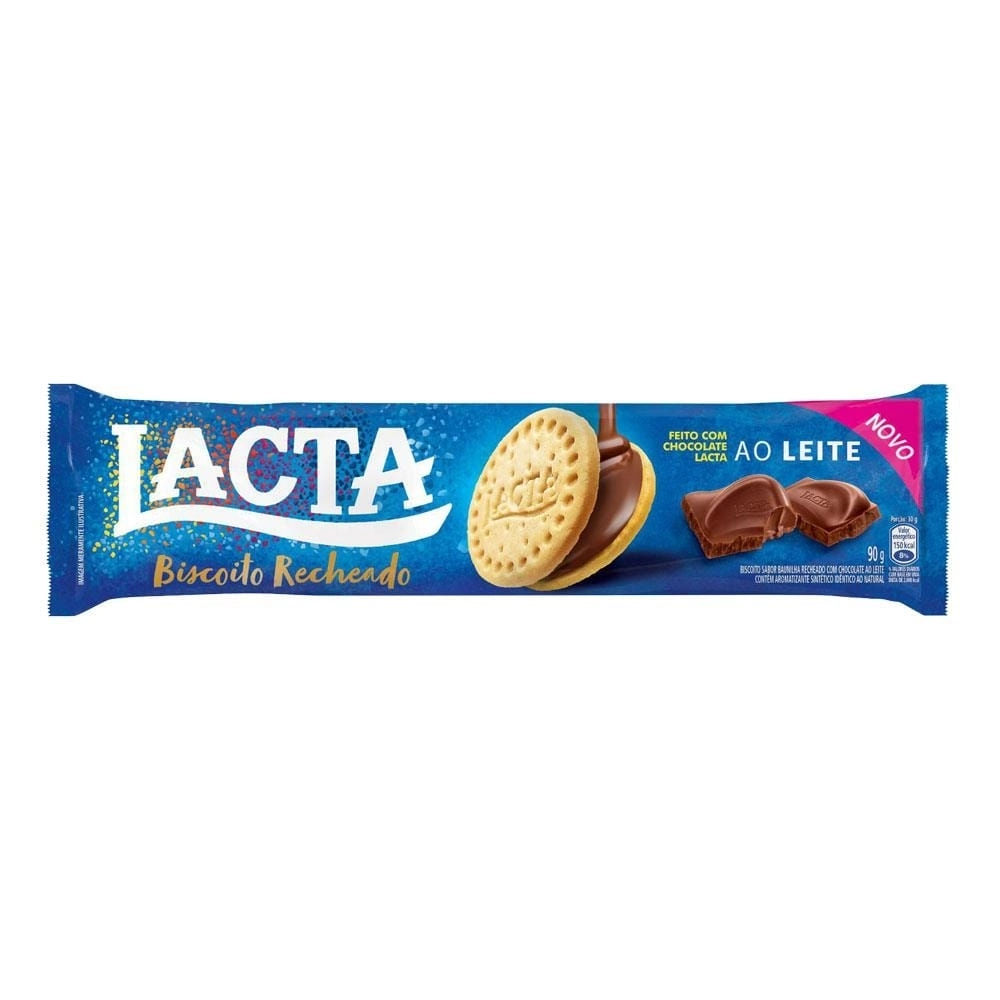 Biscoito Baunilha Recheio Chocolate Ao Leite Lacta Pacote 90g