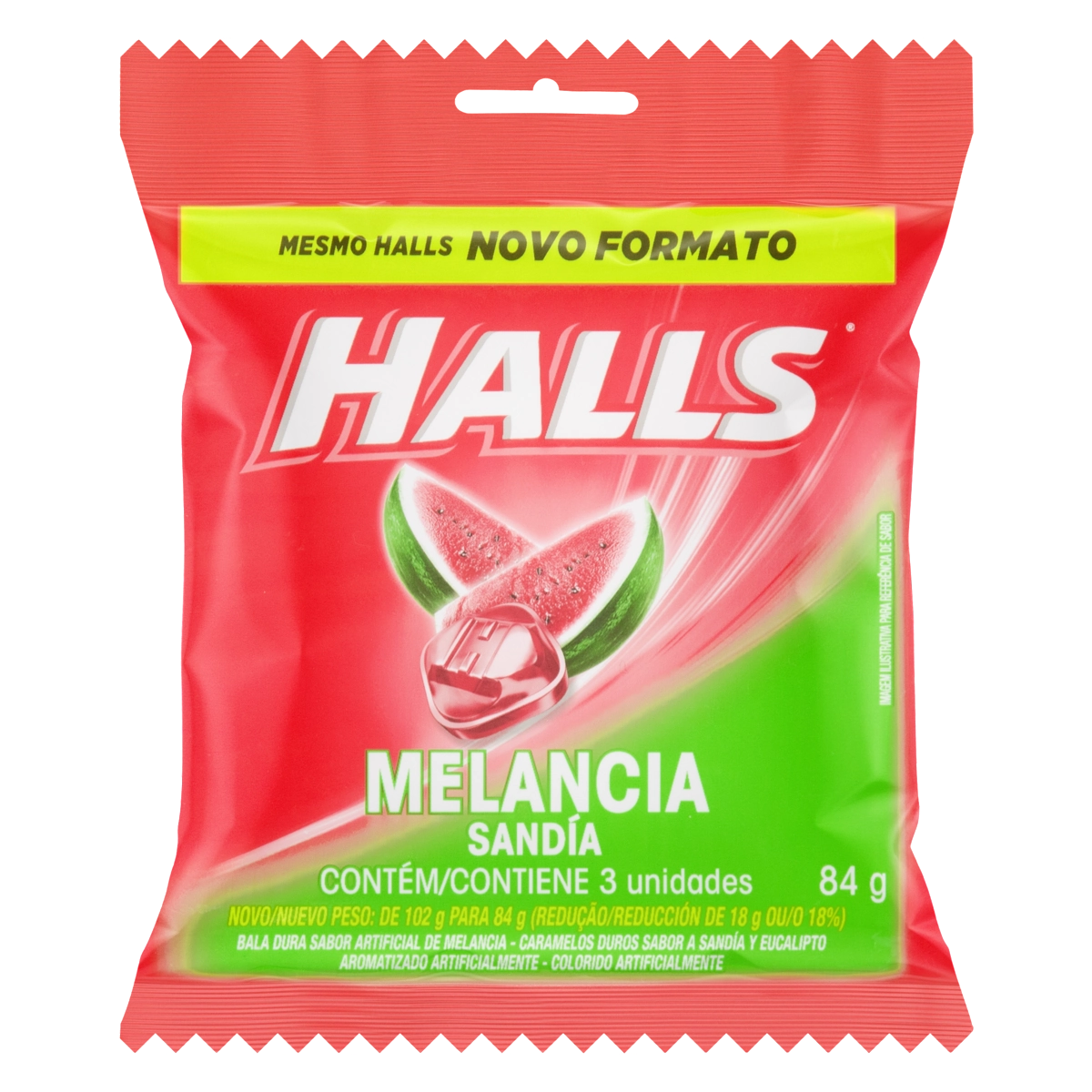 Bala Melancia Halls Pacote 84g 3 Unidades