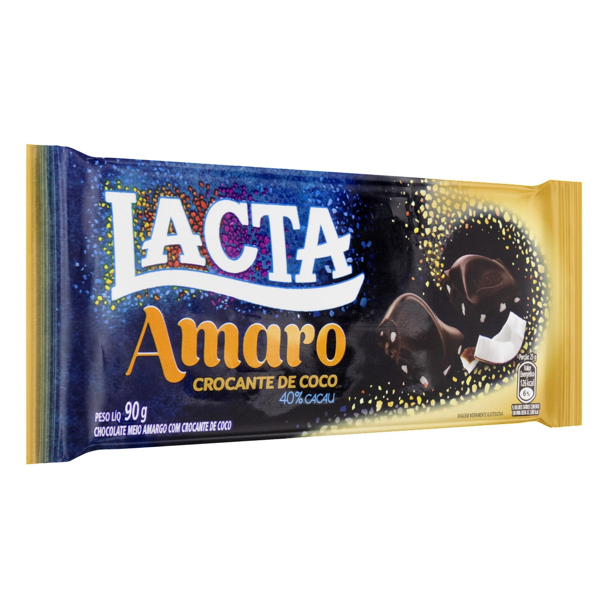 Chocolate Meio Amargo 40 Cacau Crocante De Coco Lacta Amaro Pacote 90g