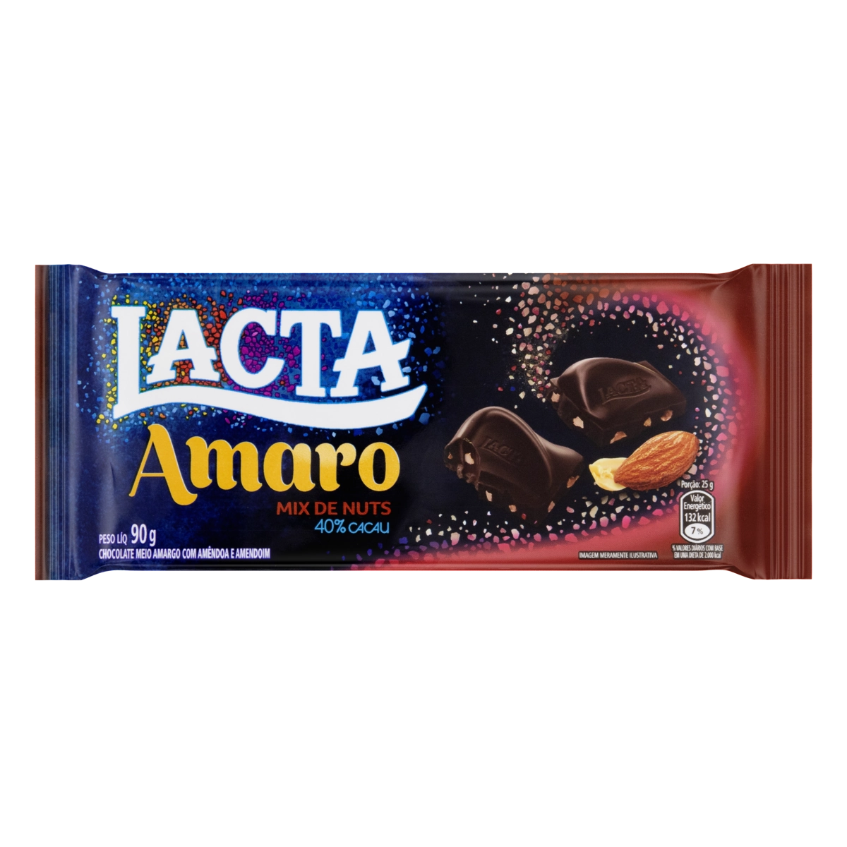 Chocolate Meio Amargo 40 Cacau Mix De Nuts Lacta Amaro Pacote 90g