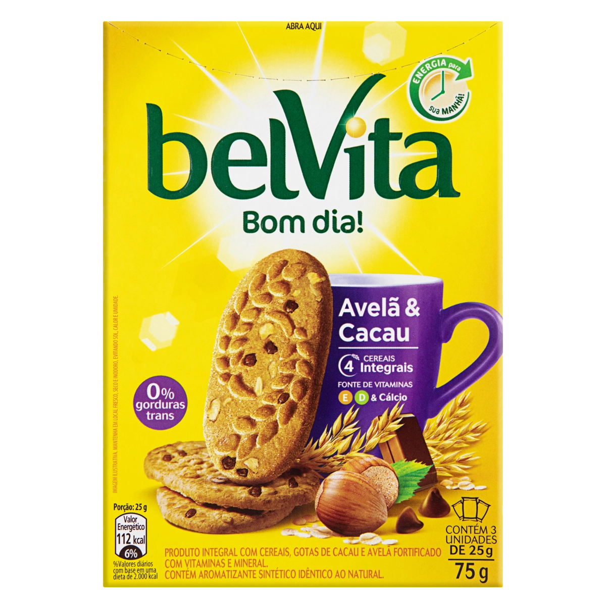 Biscoito Integral Avelã Cacau Belvita Caixa 75g 3 Unidades